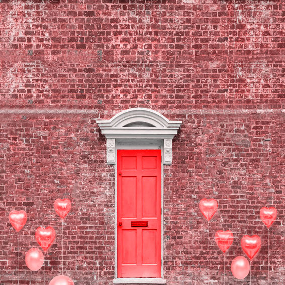 Kate Valentine's Day Vintage Red Brown Brick Wall Balloon Door Backdrop for Photography Designed by JFCC - Kate Backdrop AU