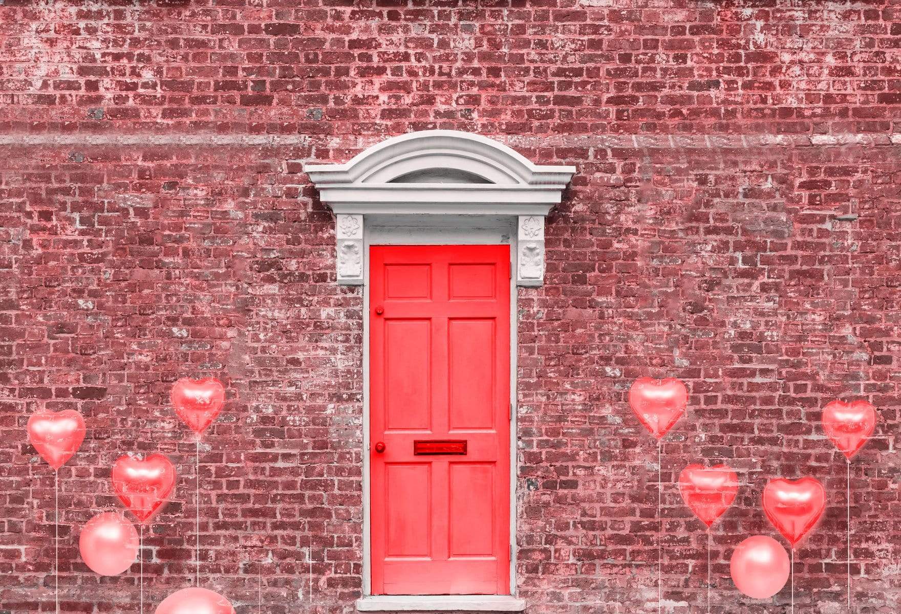 Kate Valentine's Day Vintage Red Brown Brick Wall Balloon Door Backdrop for Photography Designed by JFCC - Kate Backdrop AU