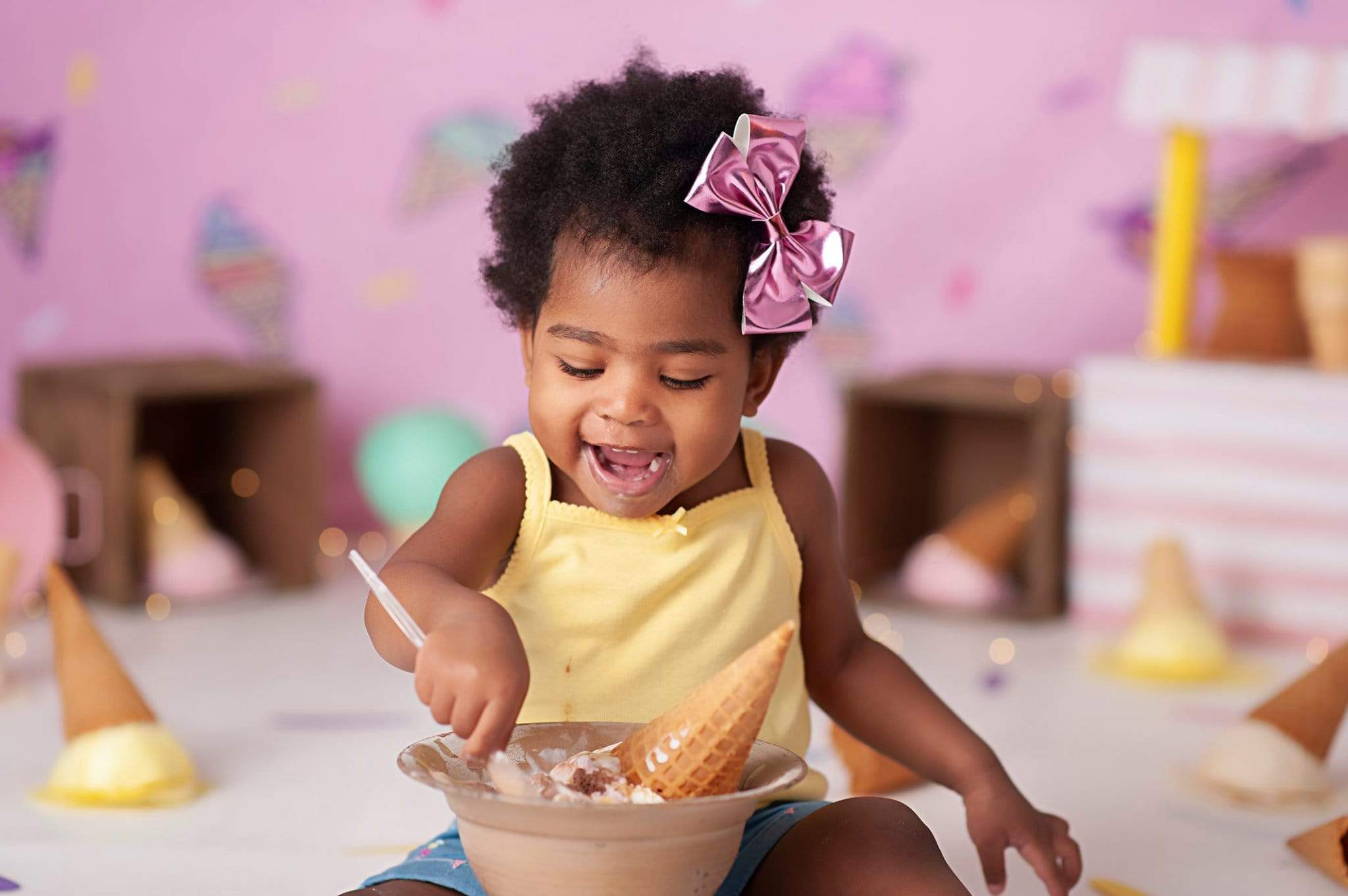 Kate Pink Background with Ice Cream Summer cake smash Backdrop Designed by JFCC - Kate Backdrop AU