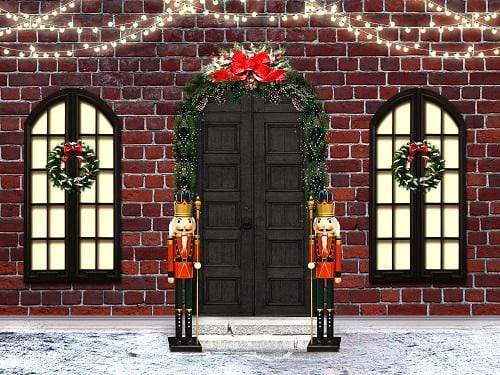 Kate Christmas Door with Windows Brick Wall Backdrop for Photography Designed by JFCC - Kate Backdrop AU