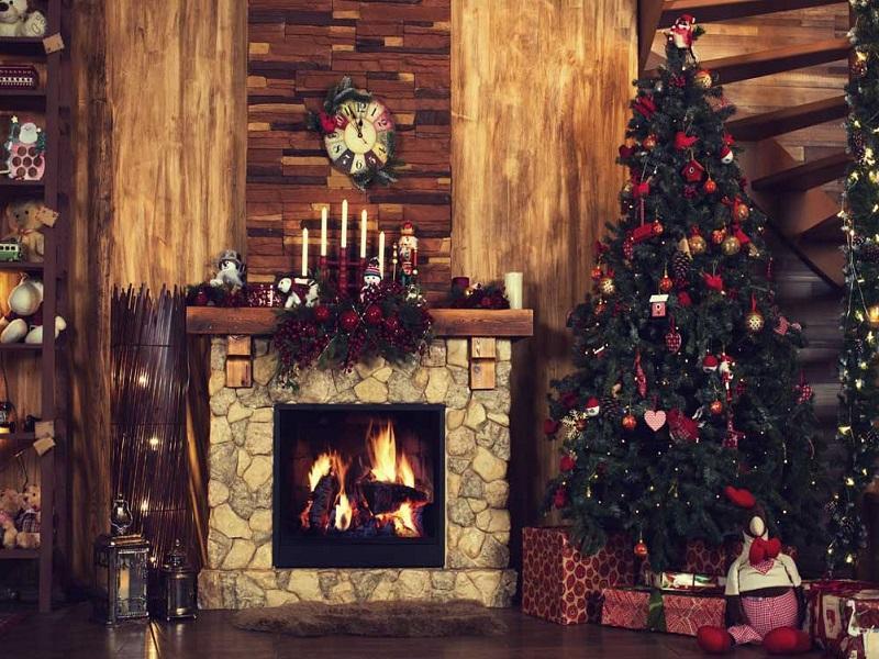 Kate Fireplace With Christmas Tree for Photography - Kate Backdrop AU