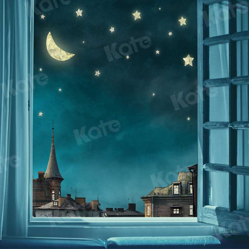 Kate Blue Window Night View City Backdrop - Kate Backdrop AU