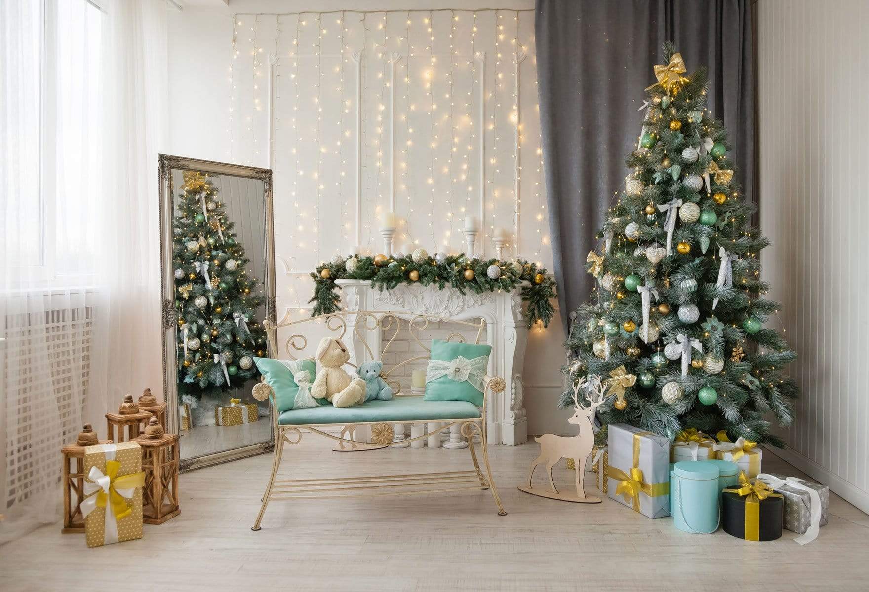 Kate Christmas Tree with Bench Backdrop for Photography - Kate Backdrop AU