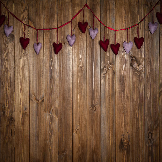Kate Dark Wood Wall with Hearts Valentine's Day Backdrop for Photography - Kate Backdrop AU