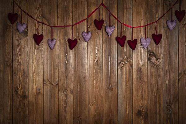 Kate Dark Wood Wall with Hearts Valentine's Day Backdrop for Photography - Kate Backdrop AU