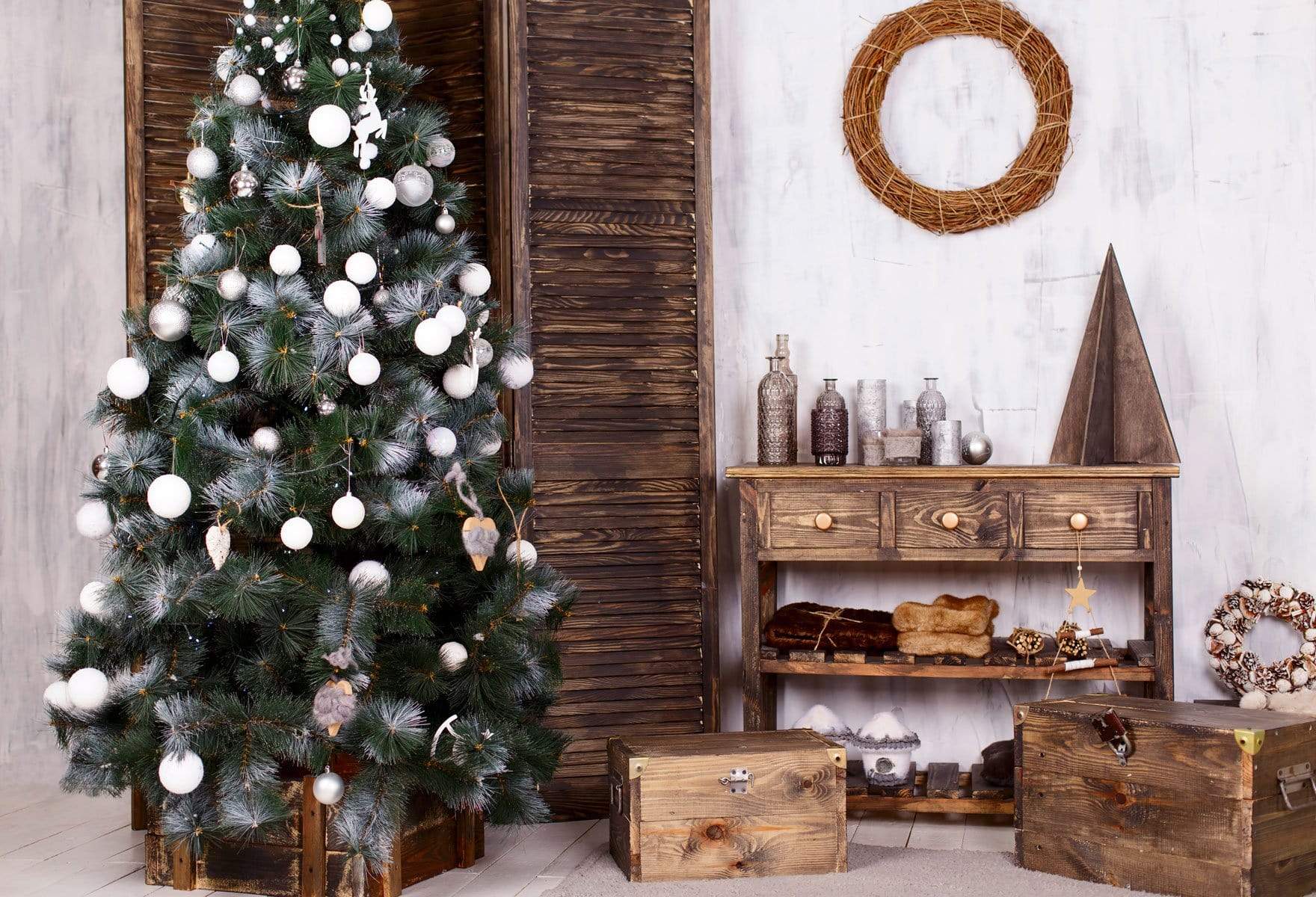 Kate Christmas Tree And Wood Table Decoration for Photography - Kate Backdrop AU