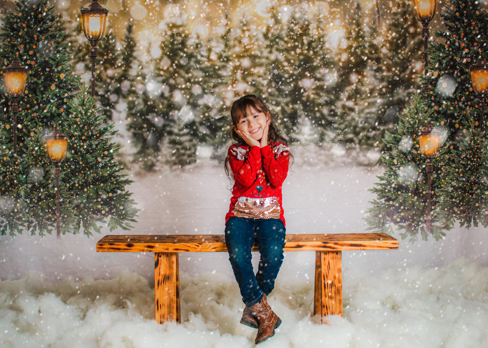 Kate Christmas Snow Forest Lights Backdrop for Photography - Kate Backdrop AU