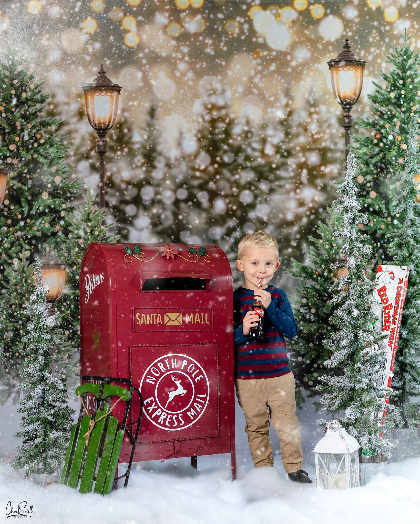 Kate Christmas Snow Forest Lights Backdrop for Photography - Kate Backdrop AU