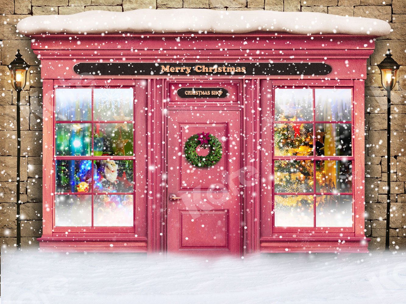 Kate Christmas Shop Snow Backdrop for Photography - Kate Backdrop AU