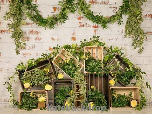 Kate Spring Grass Decorations Brick Wall Backdrop Designed by Jia Chan Photography - Kate Backdrop AU