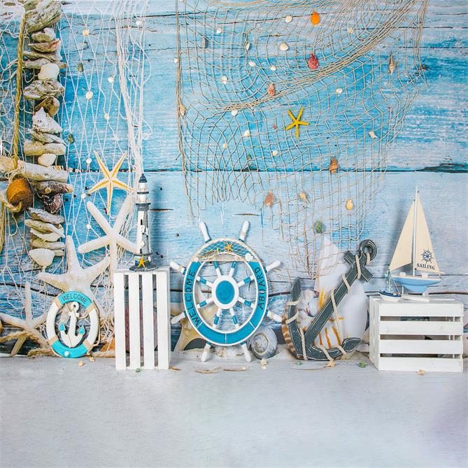 Kate Blue Wood Sailboat Summer Backdrop Designed by Jia Chan Photography - Kate Backdrop AU