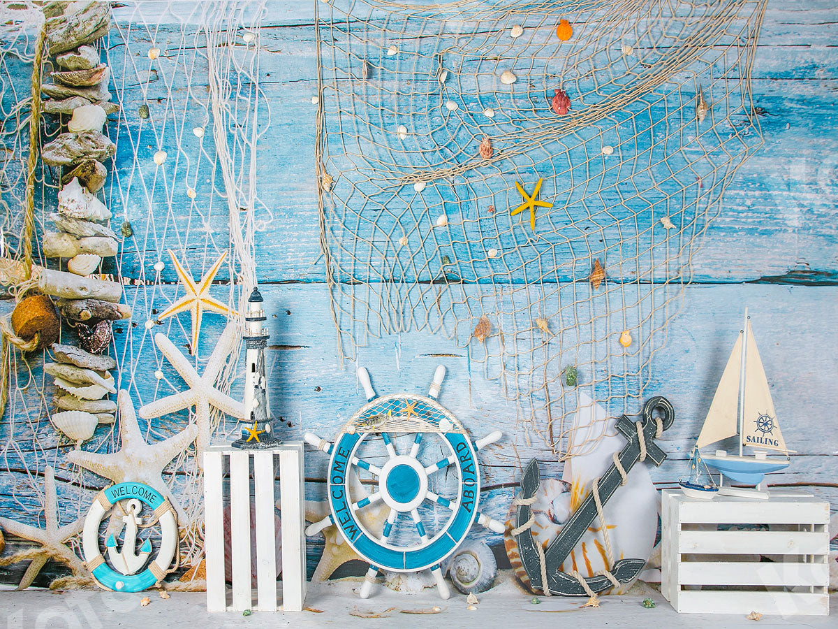 Kate Blue Wood Sailboat Summer Backdrop Designed by Jia Chan Photography - Kate Backdrop AU