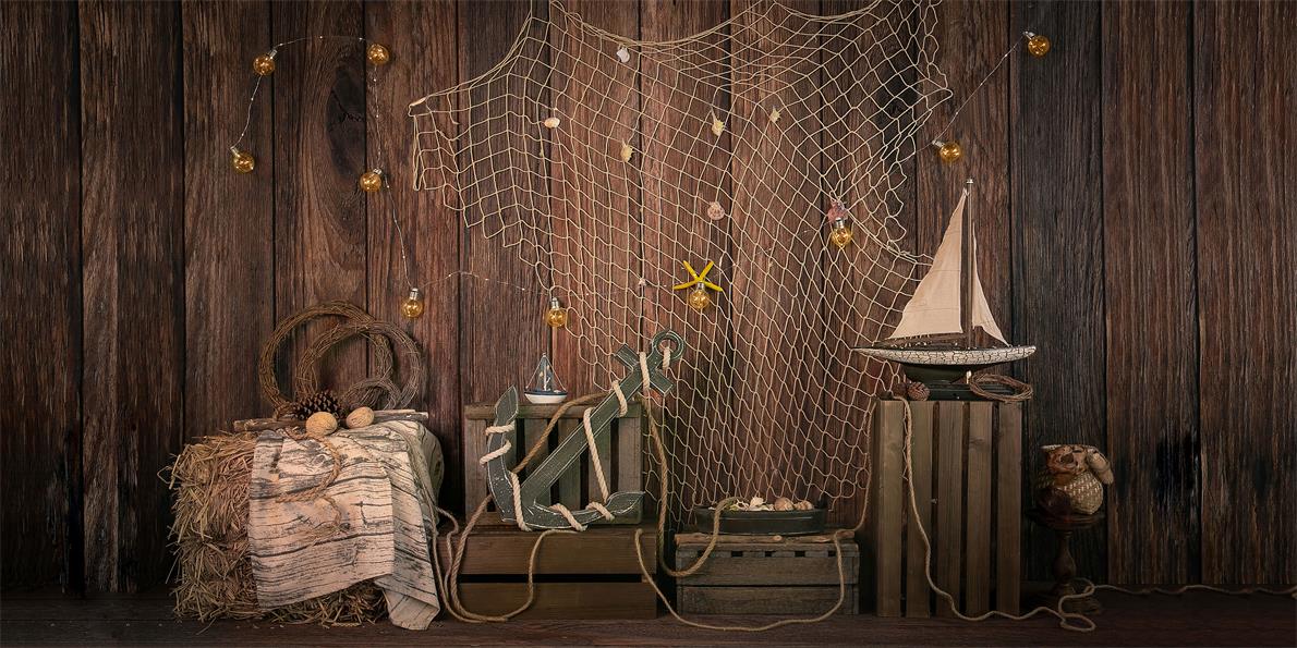 Kate Brown Wood Sailboat Anchor Summer Backdrop Designed by Jia Chan Photography - Kate Backdrop AU