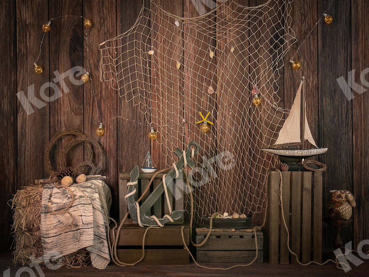 Kate Brown Wood Sailboat Anchor Summer Backdrop Designed by Jia Chan Photography - Kate Backdrop AU