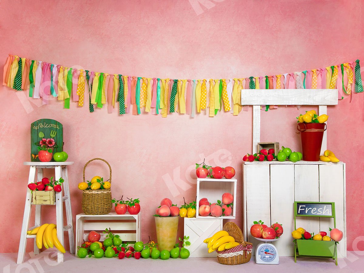 Kate Apple Lemon Peach Fruit Stand Red Backdrop Designed by Jia Chan Photography - Kate Backdrop AU
