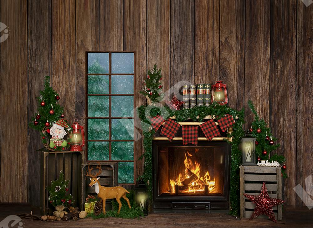 Kate Winter Christmas Backdrop Wood Fireplace Designed by Jia Chan Photography - Kate Backdrop AU