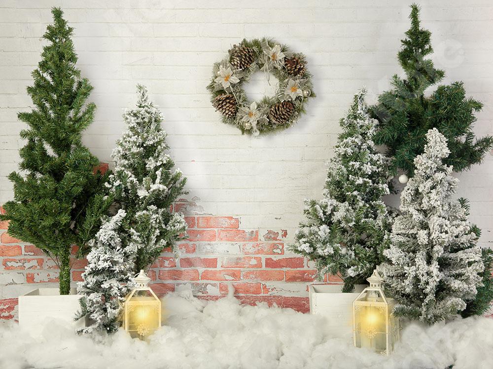 Kate Christmas Tree Backdrop Lights Brick Wall Designed by Emetselch - Kate Backdrop AU