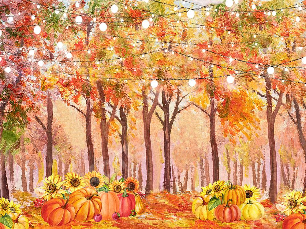 Kate Fall Forest Backdrop Pumpkins Lights Watercolor Designed by GQ - Kate Backdrop AU
