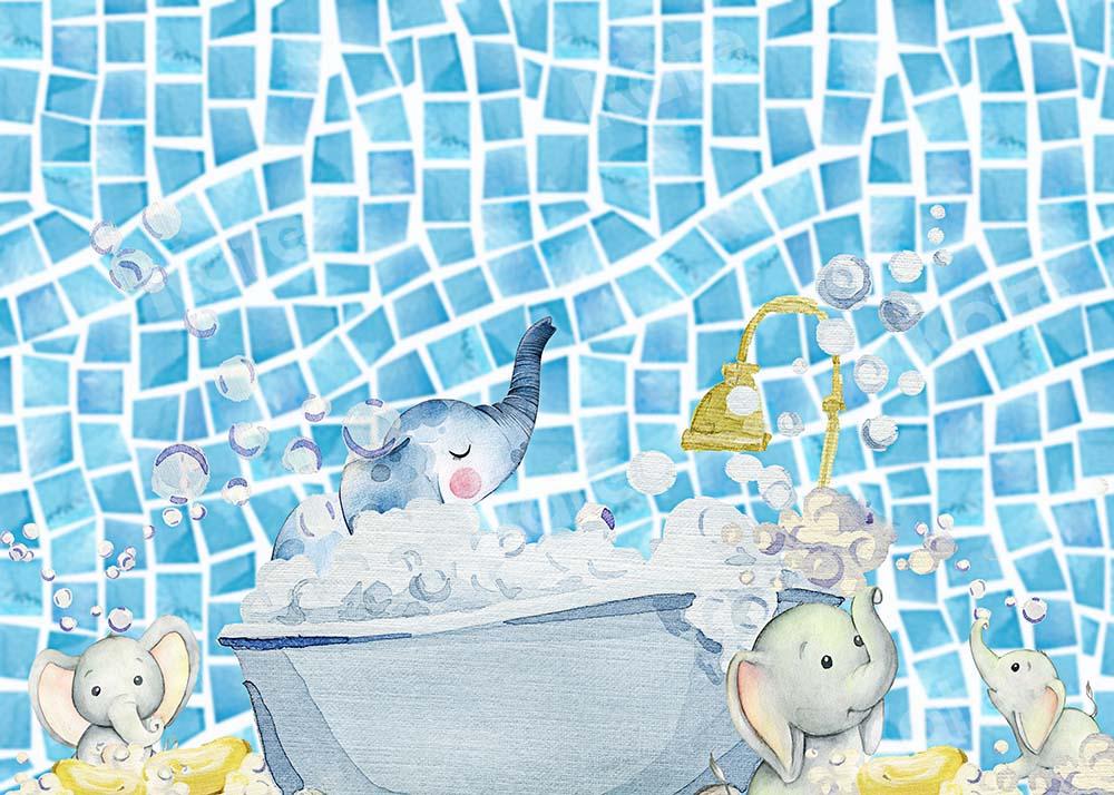 Kate Bathtime Blue Elephant Backdrop Designed by GQ - Kate Backdrop AU