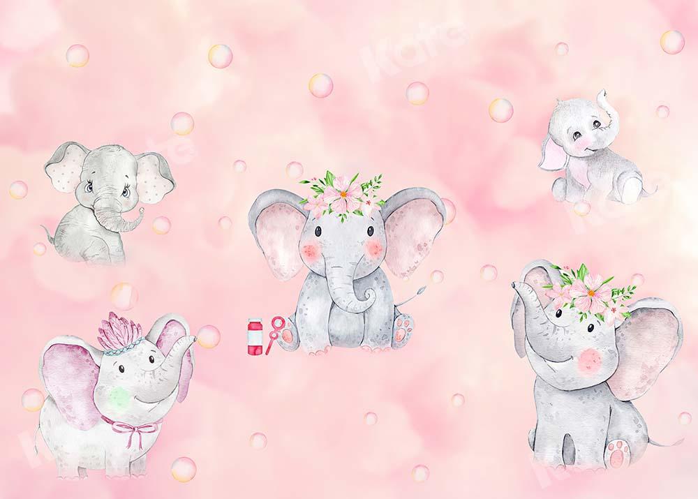 Kate Bathtime Pink Elephant Backdrop Designed by GQ - Kate Backdrop AU