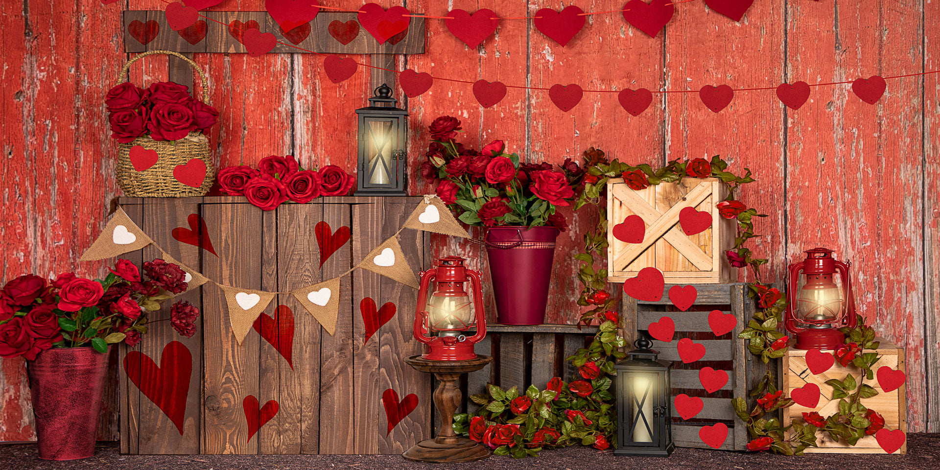 Kate Valentine's Day Roses Red Wood Wall Backdrop Designed by Emetselch - Kate Backdrop AU