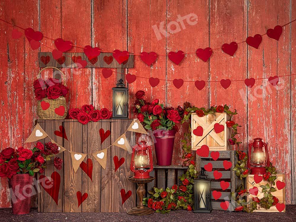Kate Valentine's Day Roses Red Wood Wall Backdrop Designed by Emetselch - Kate Backdrop AU
