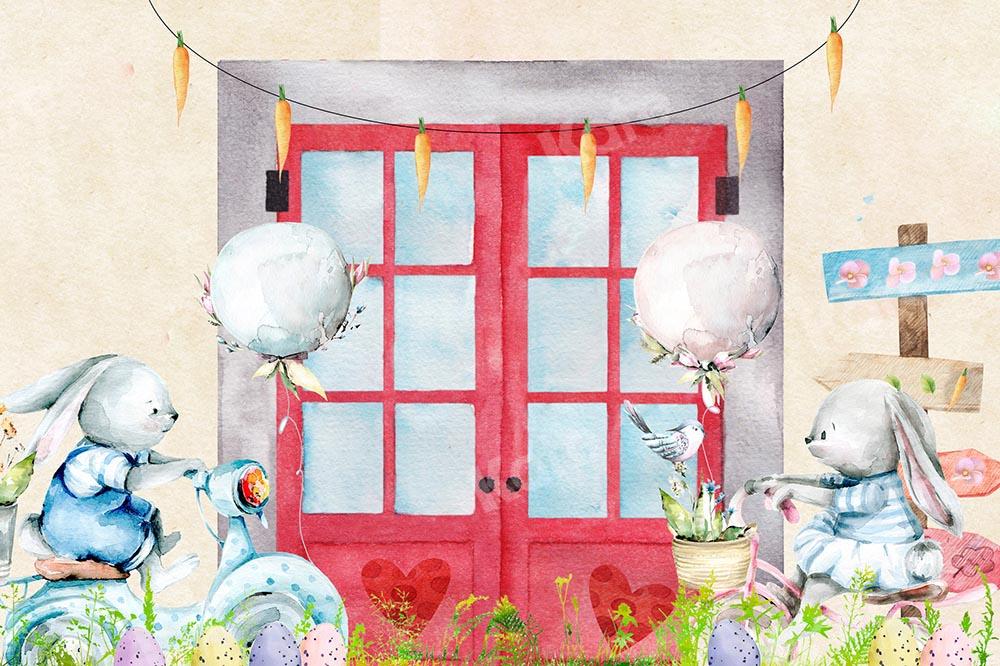 Kate Easter Red Window Bunny Backdrop Designed by Chain Photography - Kate Backdrop AU