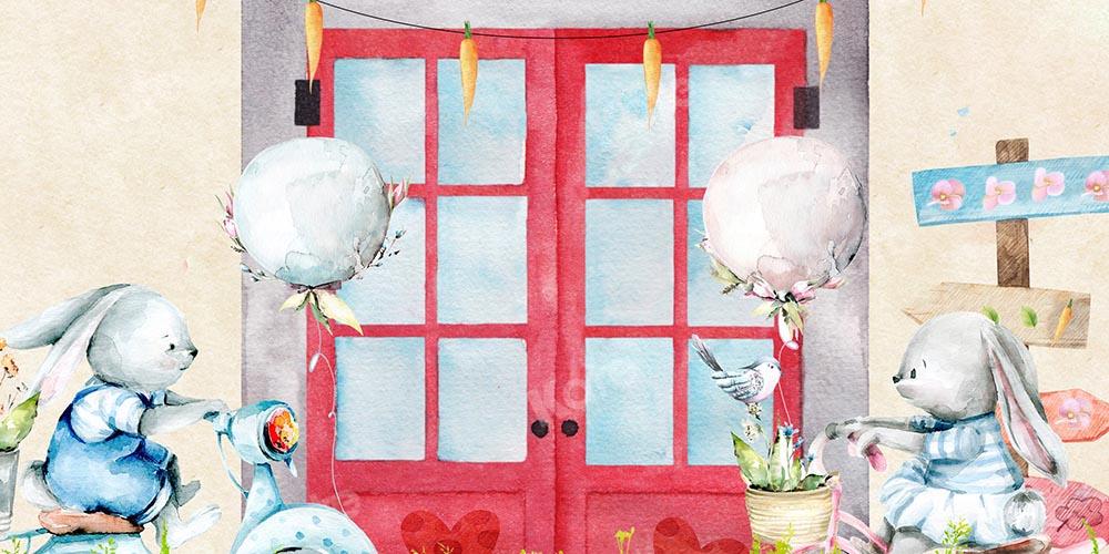 Kate Easter Red Window Bunny Backdrop Designed by Chain Photography - Kate Backdrop AU