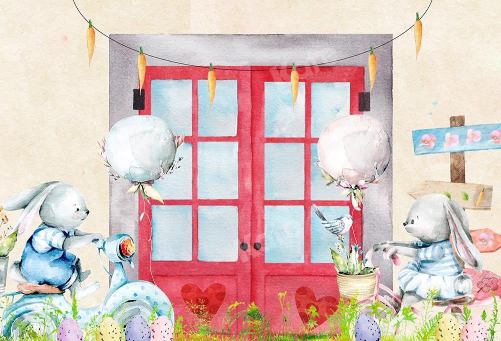 Kate Easter Red Window Bunny Backdrop Designed by Chain Photography - Kate Backdrop AU