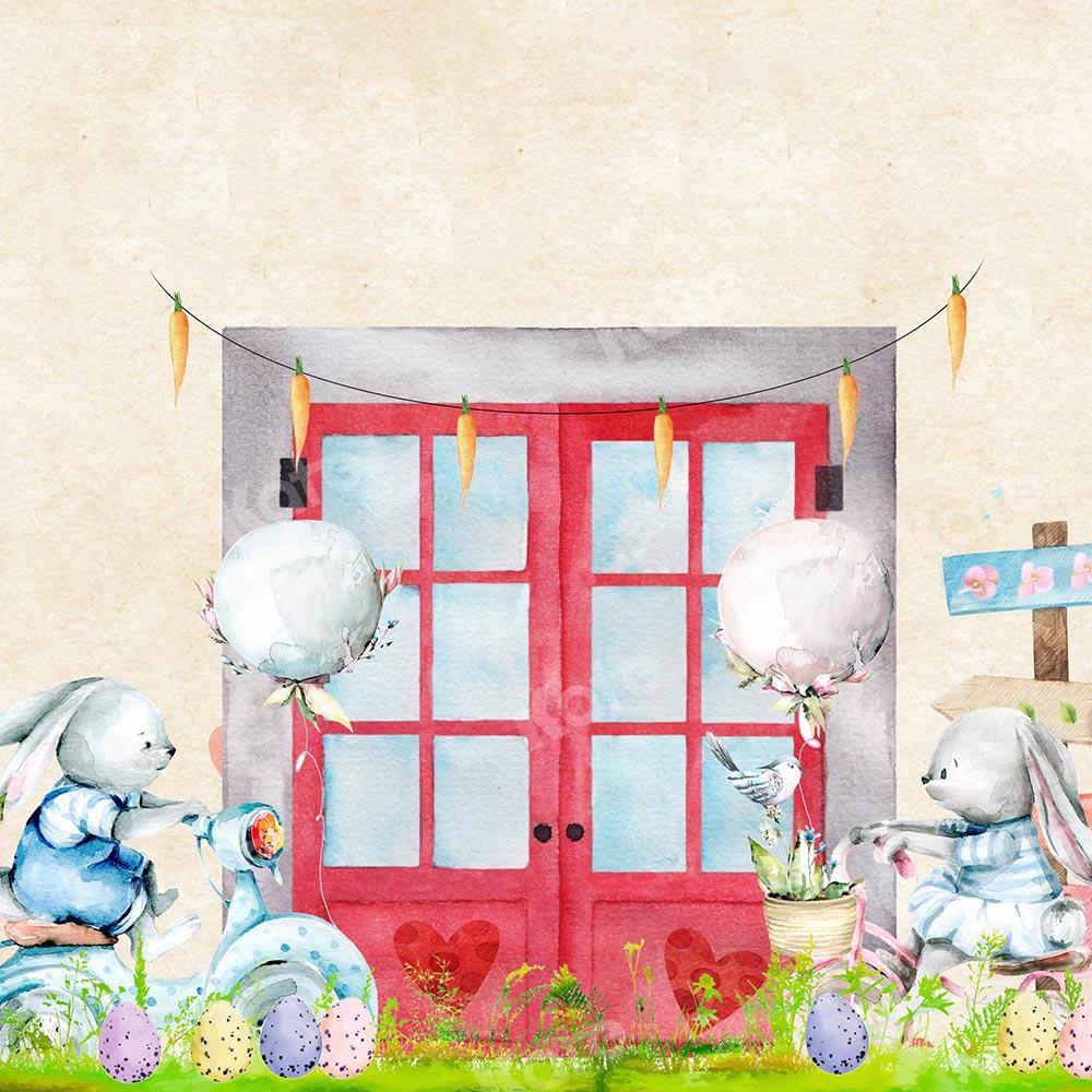 Kate Easter Red Window Bunny Backdrop Designed by Chain Photography - Kate Backdrop AU