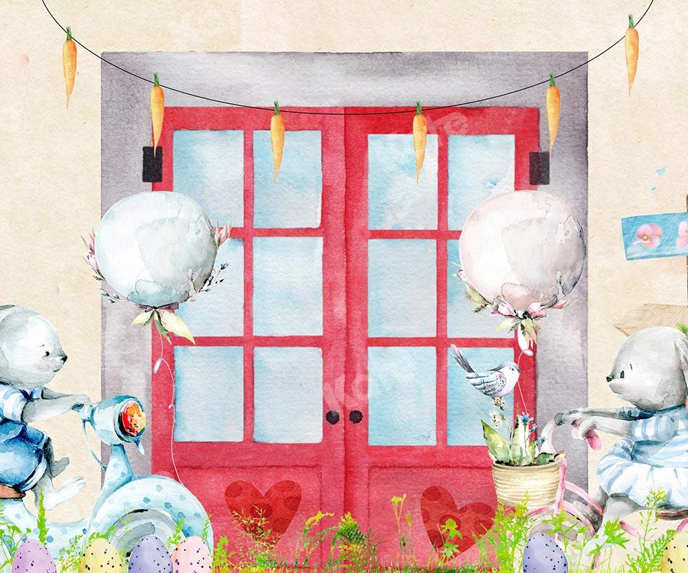 Kate Easter Red Window Bunny Backdrop Designed by Chain Photography - Kate Backdrop AU