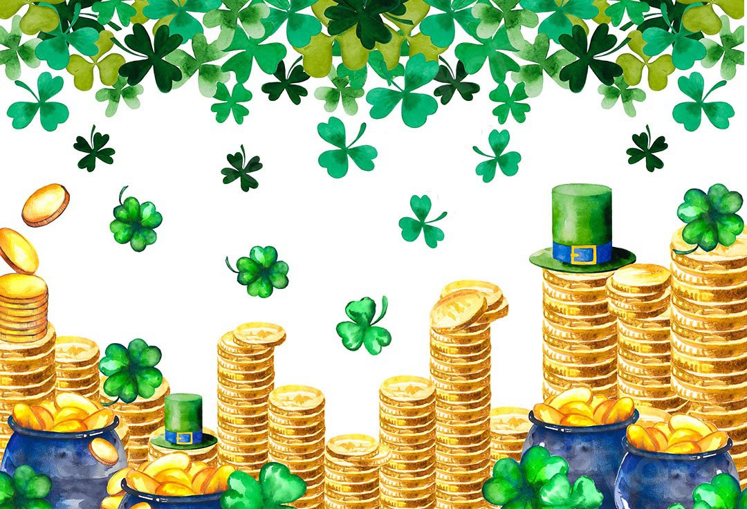 Kate St. Patrick's Day Shamrocks Gold Coin Backdrop Designed by Chain Photography - Kate Backdrop AU