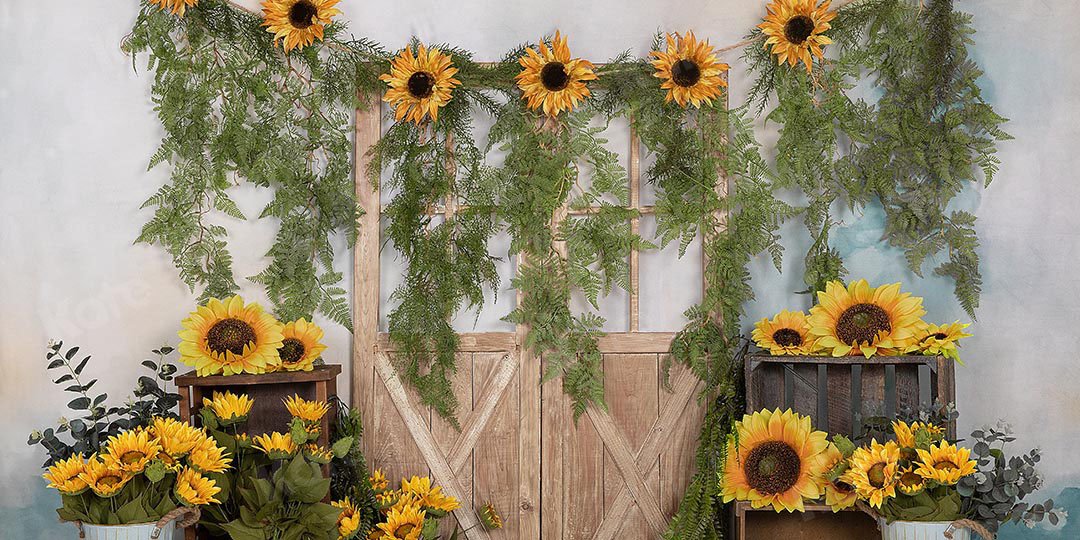 Kate Spring Sunflowers Vines Door Backdrop Designed by Emetselch - Kate Backdrop AU