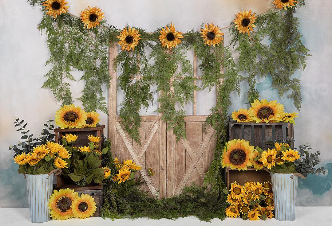 Kate Spring Sunflowers Vines Door Backdrop Designed by Emetselch - Kate Backdrop AU