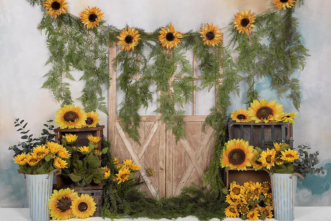 Kate Spring Sunflowers Vines Door Backdrop Designed by Emetselch - Kate Backdrop AU