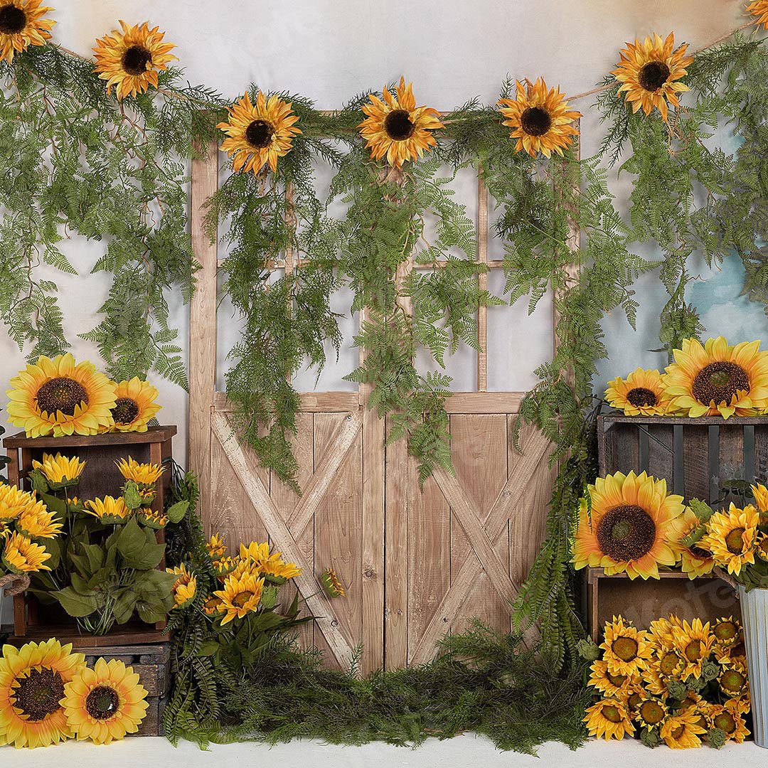 Kate Spring Sunflowers Vines Door Backdrop Designed by Emetselch - Kate Backdrop AU