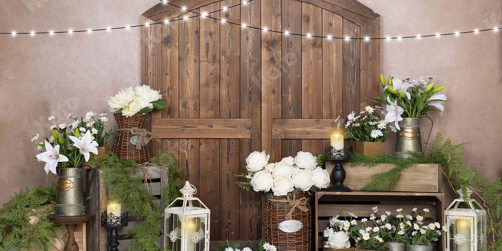 Kate Spring White Rose Flowers Door Pink Backdrop Designed by Emetselch - Kate Backdrop AU