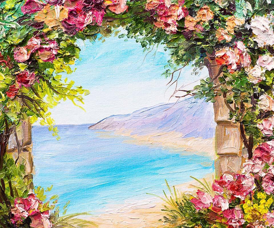 Kate Summer Beach Sea Florals Door Garden Backdrop Designed by GQ - Kate Backdrop AU