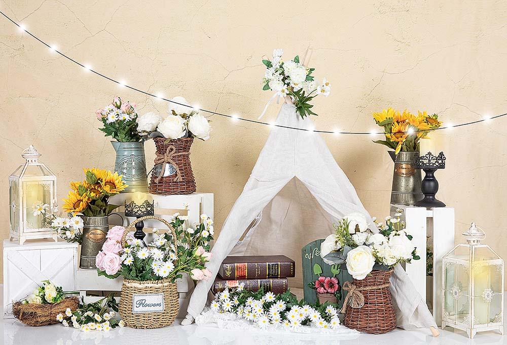 Kate Spring Flowers White Tent Backdrop Designed by Emetselch - Kate Backdrop AU