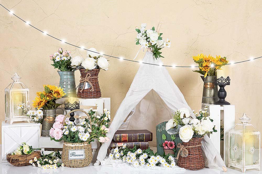 Kate Spring Flowers White Tent Backdrop Designed by Emetselch - Kate Backdrop AU