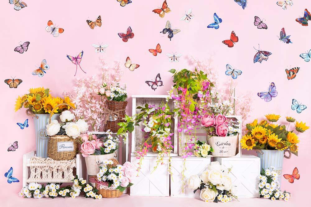 Kate Spring Flowers Butterfly Wall Backdrop Designed by Emetselch - Kate Backdrop AU