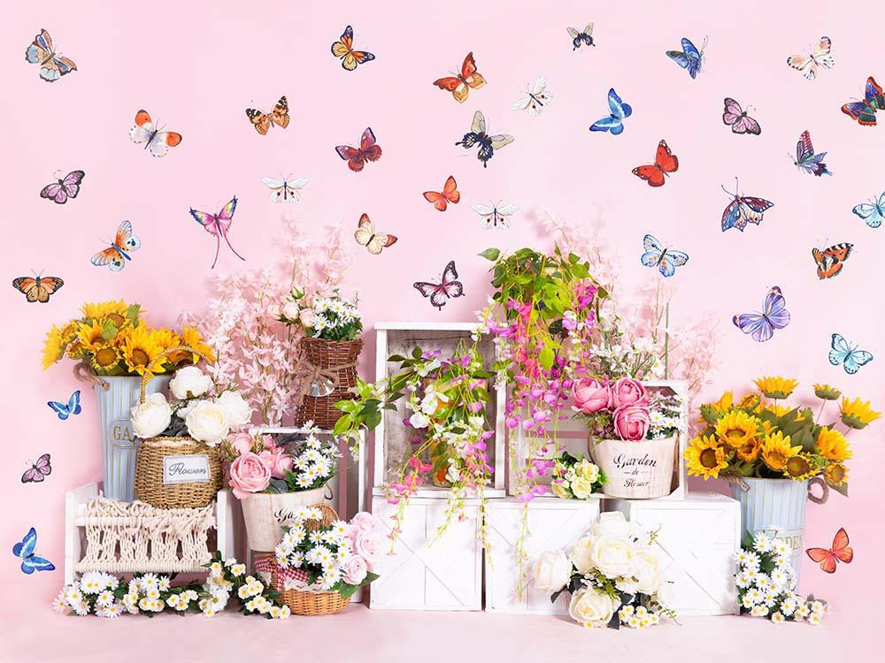 Kate Spring Flowers Butterfly Wall Backdrop Designed by Emetselch - Kate Backdrop AU
