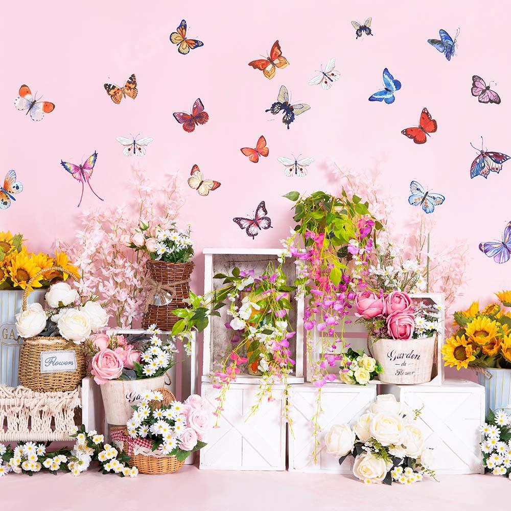 Kate Spring Flowers Butterfly Wall Backdrop Designed by Emetselch - Kate Backdrop AU