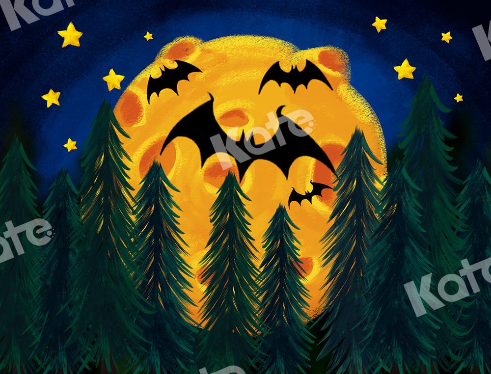 Kate Halloween Backdrop Star Moon Forest Bats Designed by Chain Photography - Kate Backdrop AU