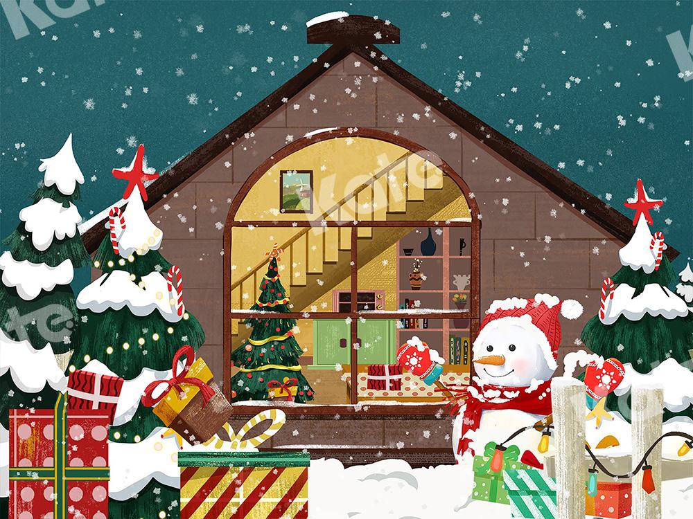 Kate Xmas Backdrop Snowman Christmas Trees House Designed by Chain Photography - Kate Backdrop AU