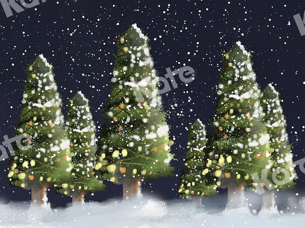Kate Xmas Backdrop Christmas Trees with Lights Snow Night Designed by Chain Photography - Kate Backdrop AU