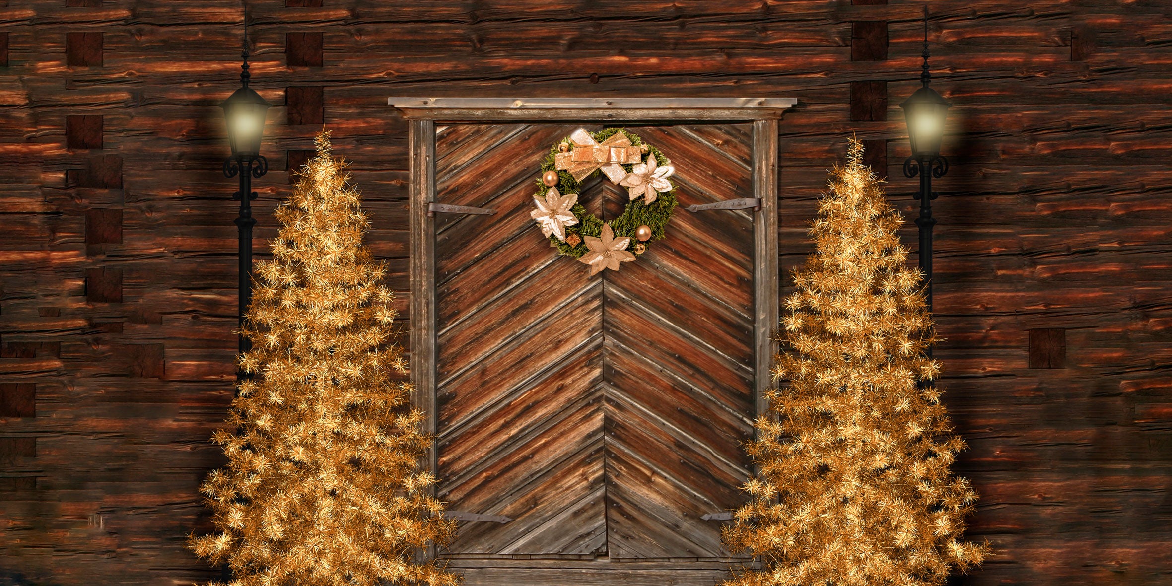 Kate Xmas Backdrop Gold Christmas Trees & Door Designed by Chain Photography - Kate Backdrop AU