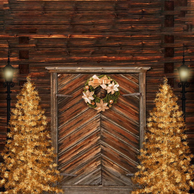 Kate Xmas Backdrop Gold Christmas Trees & Door Designed by Chain Photography - Kate Backdrop AU