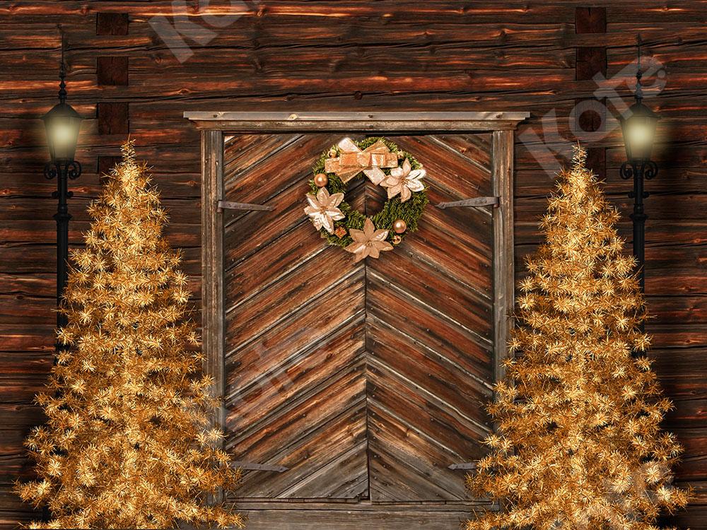 Kate Xmas Backdrop Gold Christmas Trees & Door Designed by Chain Photography - Kate Backdrop AU