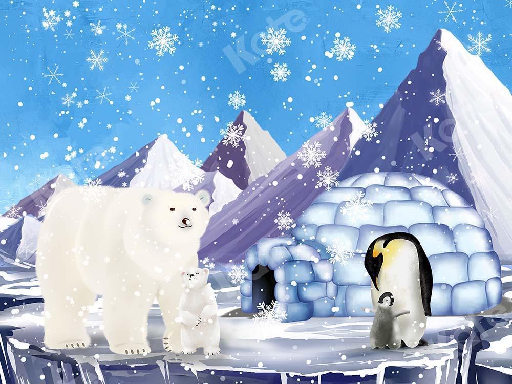 Kate Winter Polar Bear Penguin Backdrop Designed by GQ - Kate Backdrop AU